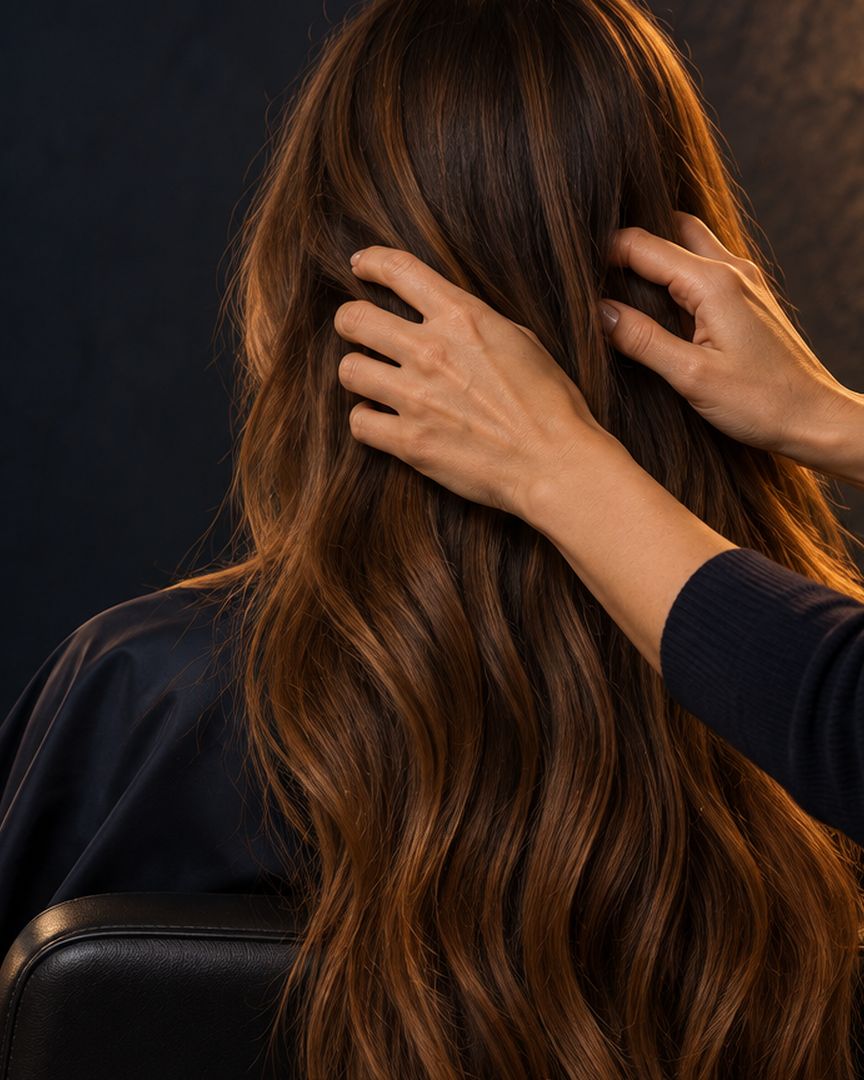 A stylist preparing a client's hair for the treatment