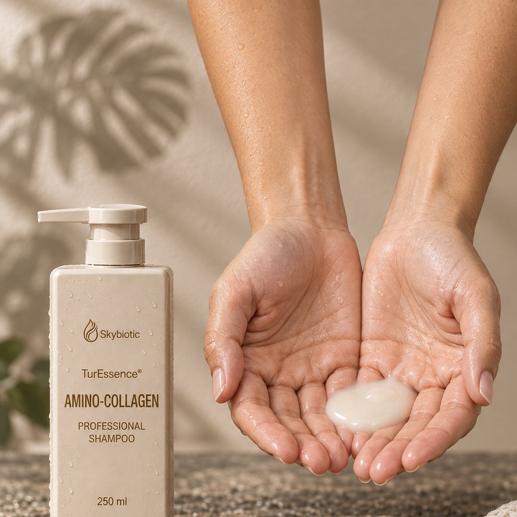Szampon Amino-Collagen 250 ml – porcja szamponu w dłoni